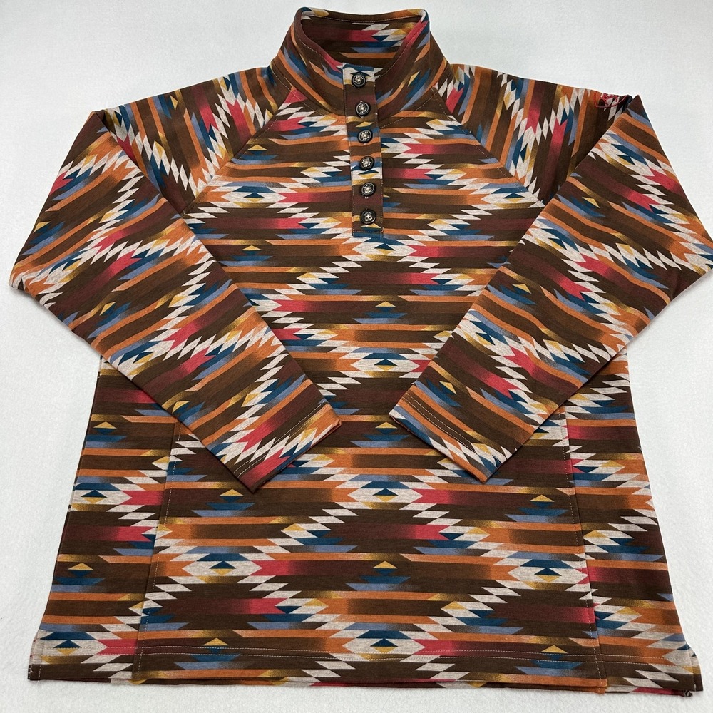 Ariat REAL Sweatshirt Womens Large Multicolor Aztec Henley Fleece Western Ganado
